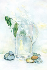 Watercolor tree branch in a jar