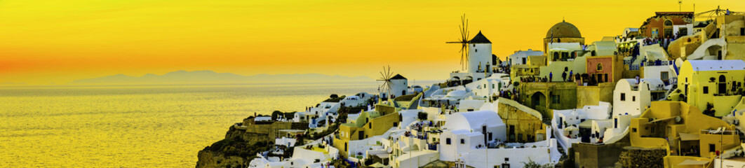 Santorini, Greece - Oia at sunset, panorama