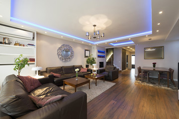 Luxury specious living room interior with modern ceiling lights