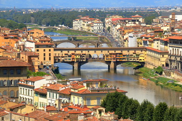 Fototapeta na wymiar Old buildings and Ponte Vecchio in Florence, Italy