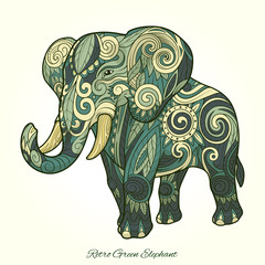 Elephant green ornament ethnic vector illustration