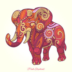 Elephant pink ornament ethnic vector illustration
