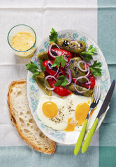 fried eggs and salad