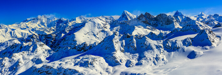 Panorama of Snow Mountain Range. Alps, Switzerland