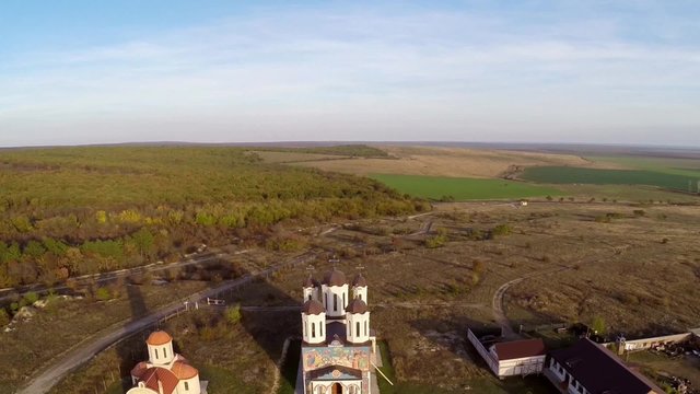 Aerial view of Codru monastery in Dobrogea, Romania