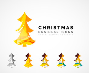 Set of abstract Christmas Tree Icons, business logo concepts