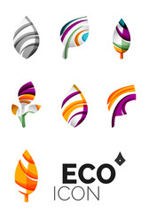 Set of abstract eco leaf icons, business logotype nature