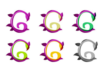 Set of abstract eco plant icons, business logotype nature green