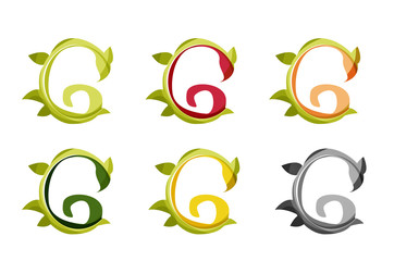 Set of abstract eco plant icons, business logotype nature green