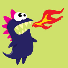 Vector cartoon funny dragon. Cartoon Dinosaur.