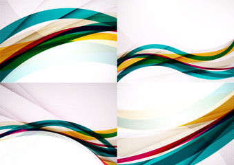 Set of abstract backgrounds. Glossy wide colorful wave