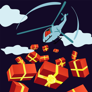presents falling out of hellicopter, funny surprise concept