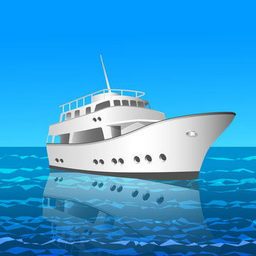 white yaht or ship in the sea vector illustration