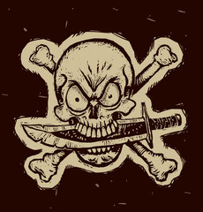 Naklejka premium Vector black pirate skull with a dagger. Image of a black pirate skull and crossbones as the 