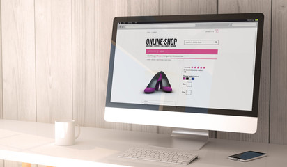 desktop computer online shopping - obrazy, fototapety, plakaty