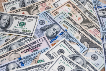 set of American dollars as texture