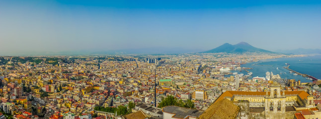 City of Naples with Mt Vesuvius and Gulf of Naples at sunset, Campania, Italy