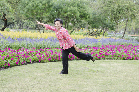 Portrait of Asian Elderly Exercise in the park