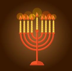 Hanukkah menorah  greeting on brown background