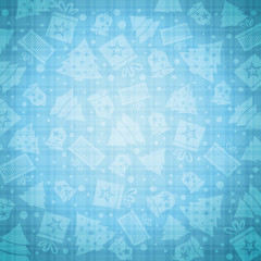 Blue christmas background with bell, star, snow, tree, vector