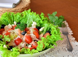 Fresh Mixed Vegetable Salad With Chicken Meat