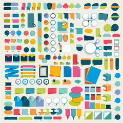 Fototapeta premium Mega set infographics flat design elements, schemes, charts, buttons, speech bubbles, stickers. Vector illustration.