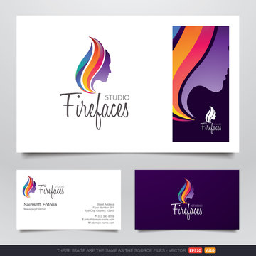 Colorful Hair Fashion Logo and Business Card Design