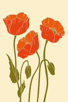 Red poppies on beige background