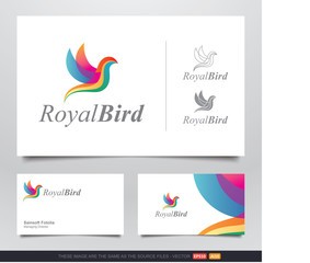 Colorful Dove Bird Logo and Business Card Design