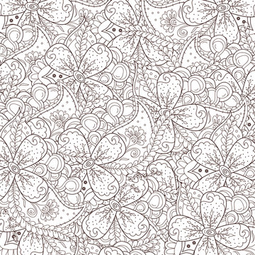 Abstract zentangle background with flowers and paisley. Doodle perfect for cards, invitations, wedding, t-shirt, brochure, flyer, presentation. Indian east style. Floral design. Vector illustration.