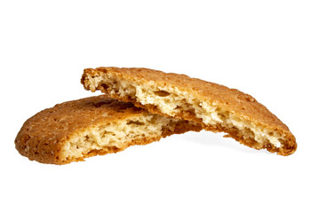 Two halves of biscuits on a white background