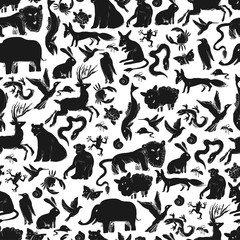 Group of Animals Silhouettes. Zoo Seamless Pattern