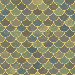 Blue asian fish scale retro pattern. Grunge and seamless. Grunge © pashabo