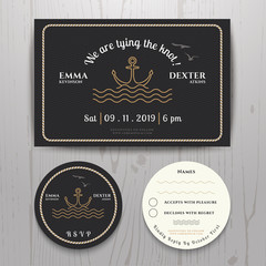 Nautical sea anchor wedding invitation and RSVP card template set