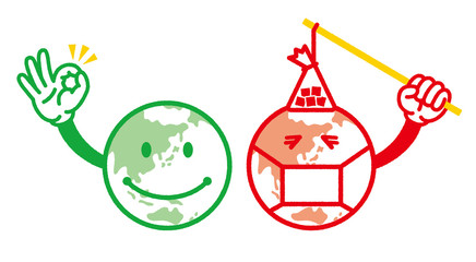 地球と地球温暖化_擬人化_線画