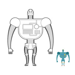 Retro Robot Warrior coloring book. Toy for boys. Space robot, an