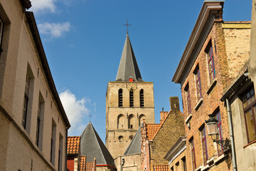 Fototapeta na wymiar Variety of rooftops in the european city of Bruges, Belgium