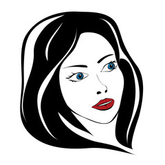 illustration of the girl's face with long magnificent hair and red lips