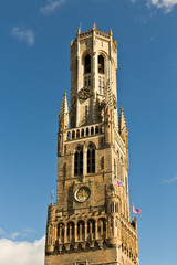 Belfort (Belfry) clock tower details in Bruges, Belgium