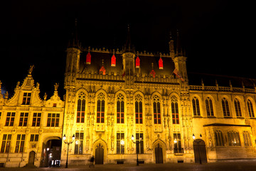 Burg Square in Bruges, Belgium during the evening