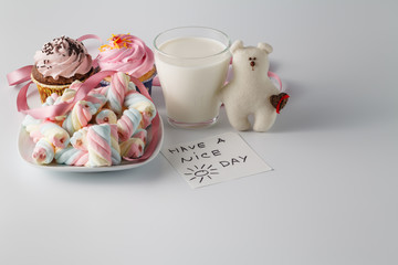 Sweet breakfast decoration with milk