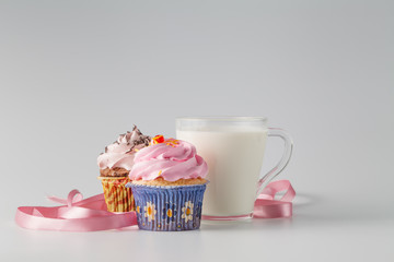 breakfast with cupcake and milk