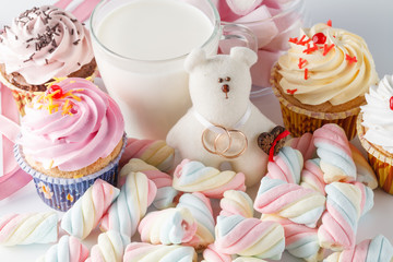 Wedding decoration with toy bear and rings