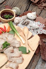 Pork belly boiled spicy sauce.