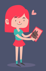 Cute Girl Holding a Portrait of her Dog