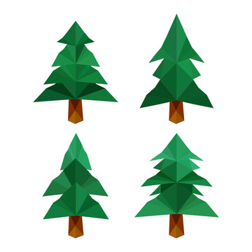 Collection of four different origami pine trees