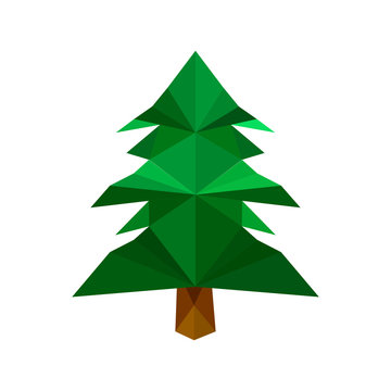 Illustration of green origami pine tree