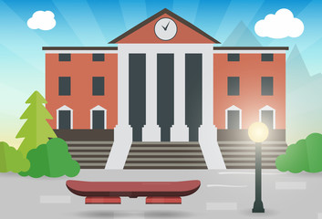 future hoverboard on the street with the town hall vector illustration