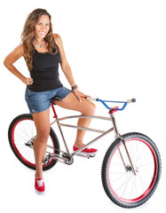 Fototapeta na wymiar Smiling Woman on Mountain Bike
