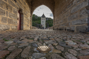 Pont Valantre in Cahors France, on the Camino to Santiago de Compostela - obrazy, fototapety, plakaty
